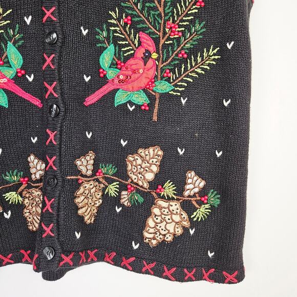 Vintage Bobbie Brooks Christmas Sweater Vest Embroidered Cardinals Large Holiday - Picture 5 of 11